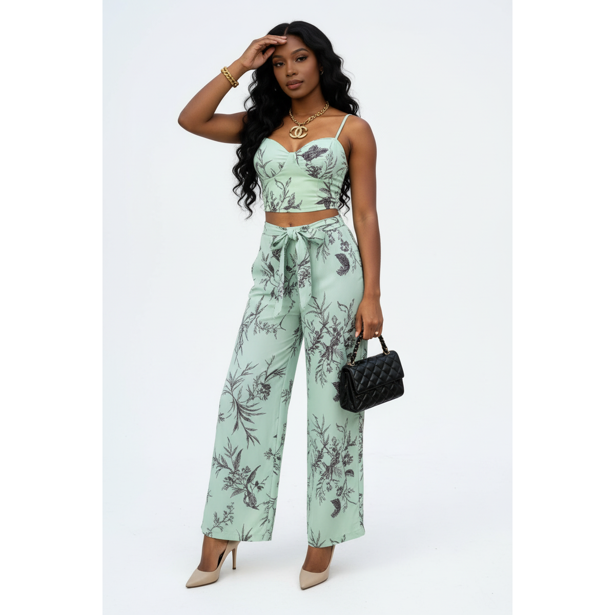 Corset Crop Top & High-Waisted Pants Set – Two-Piece Co-ord
