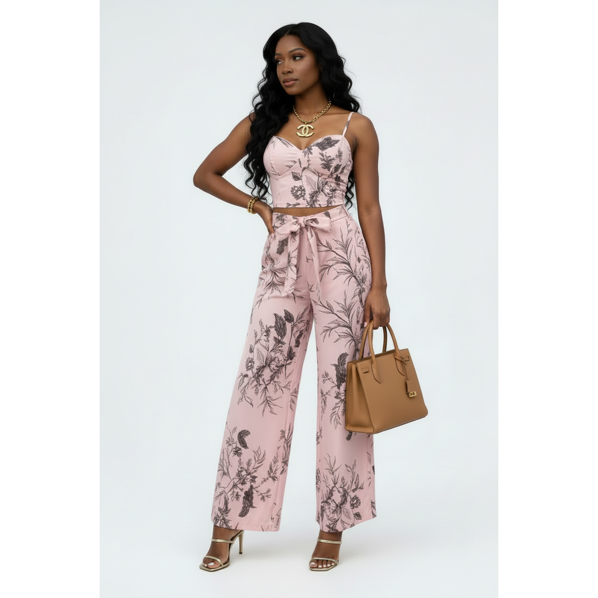Corset Crop Top & High-Waisted Pants Set – Two-Piece Co-ord