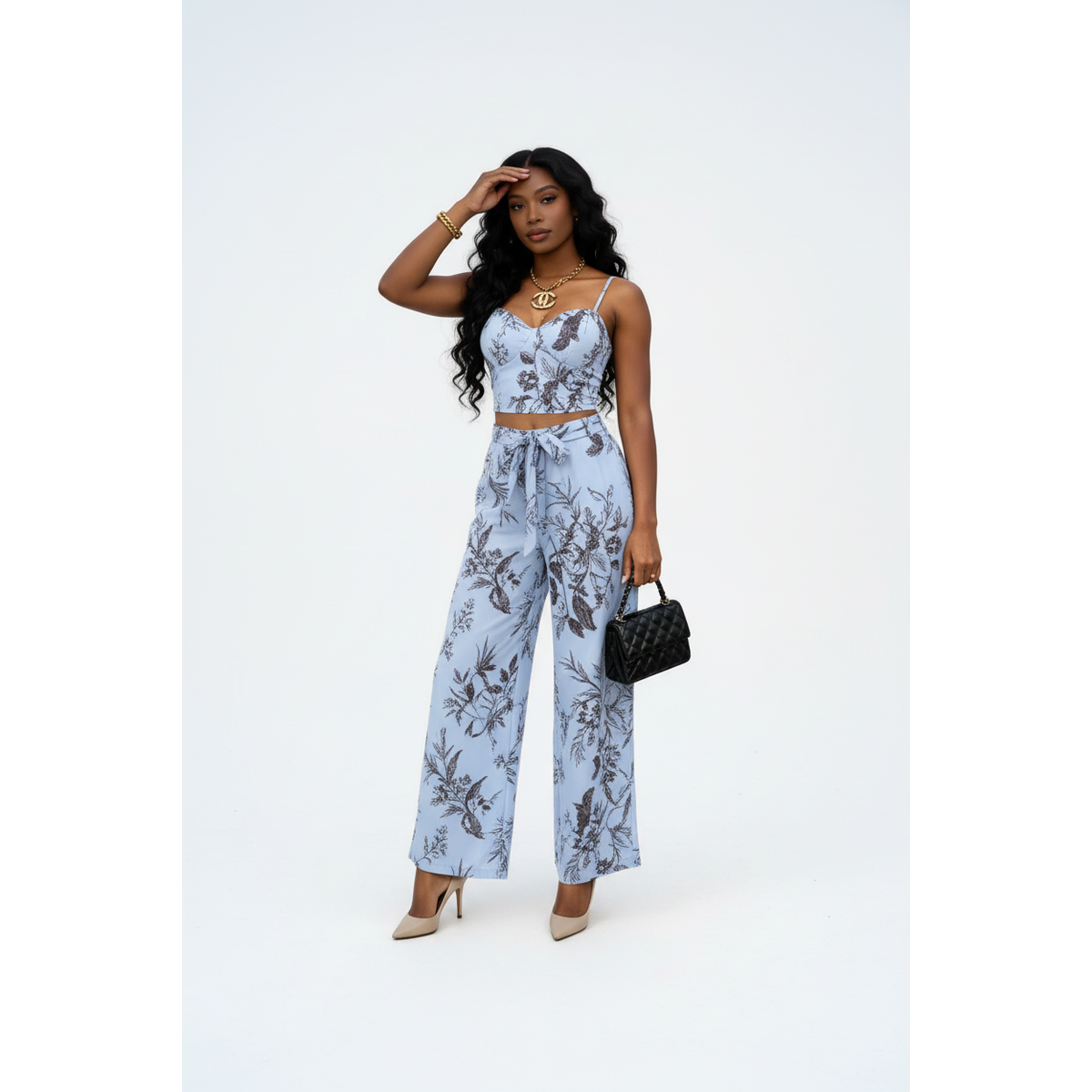 Corset Crop Top & High-Waisted Pants Set – Two-Piece Co-ord