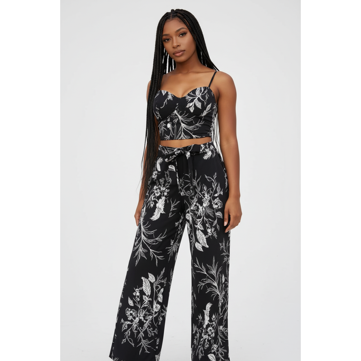 Corset Crop Top & High-Waisted Pants Set – Two-Piece Co-ord