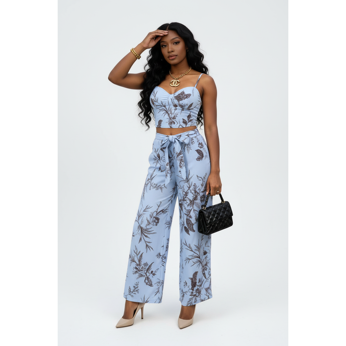 Corset Crop Top & High-Waisted Pants Set – Two-Piece Co-ord