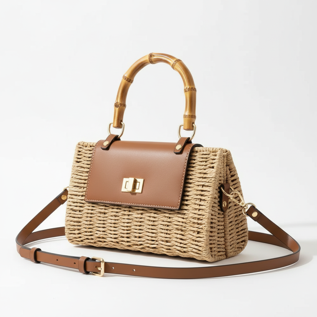 Woven Straw Top-Handle Beach Bag