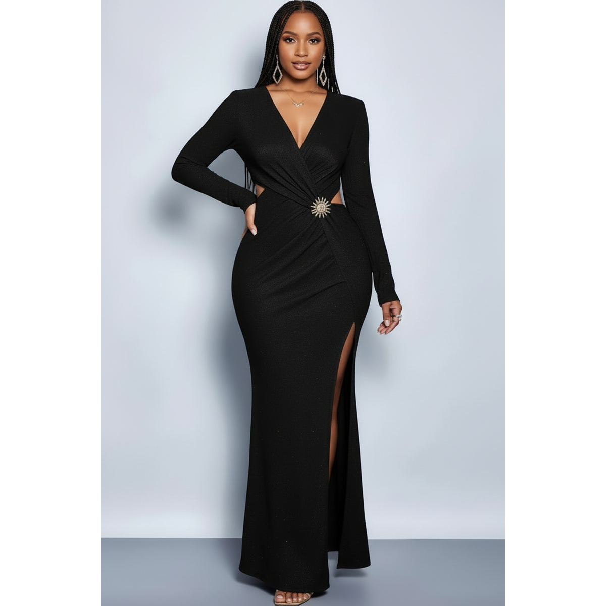 V-Neck A-Line Maxi Dress with Slit – Elegant Evening Style