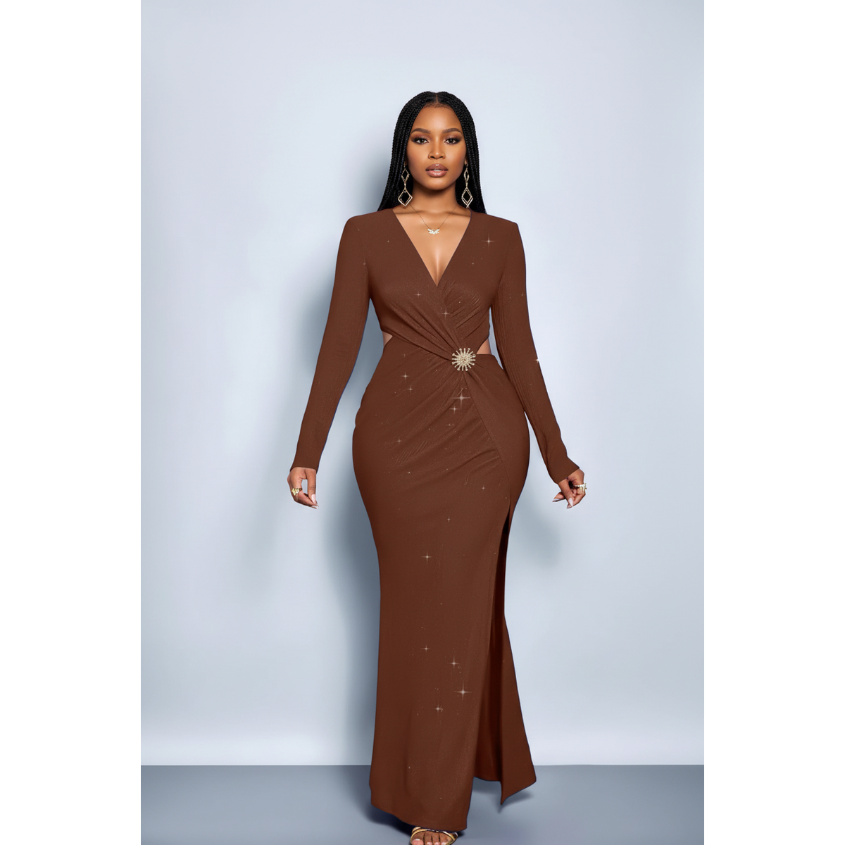 V-Neck A-Line Maxi Dress with Slit – Elegant Evening Style