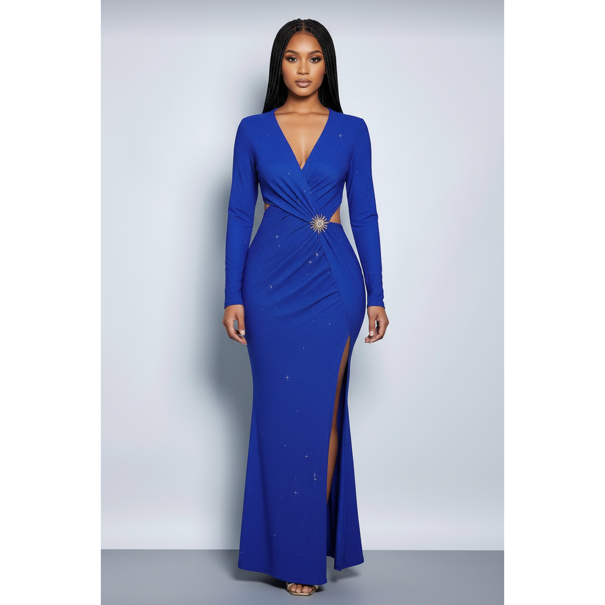 V-Neck A-Line Maxi Dress with Slit – Elegant Evening Style