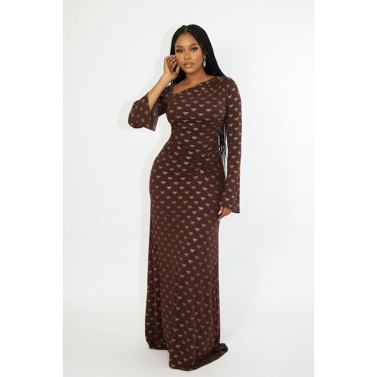 Long-Sleeve Mesh Maxi Dress
