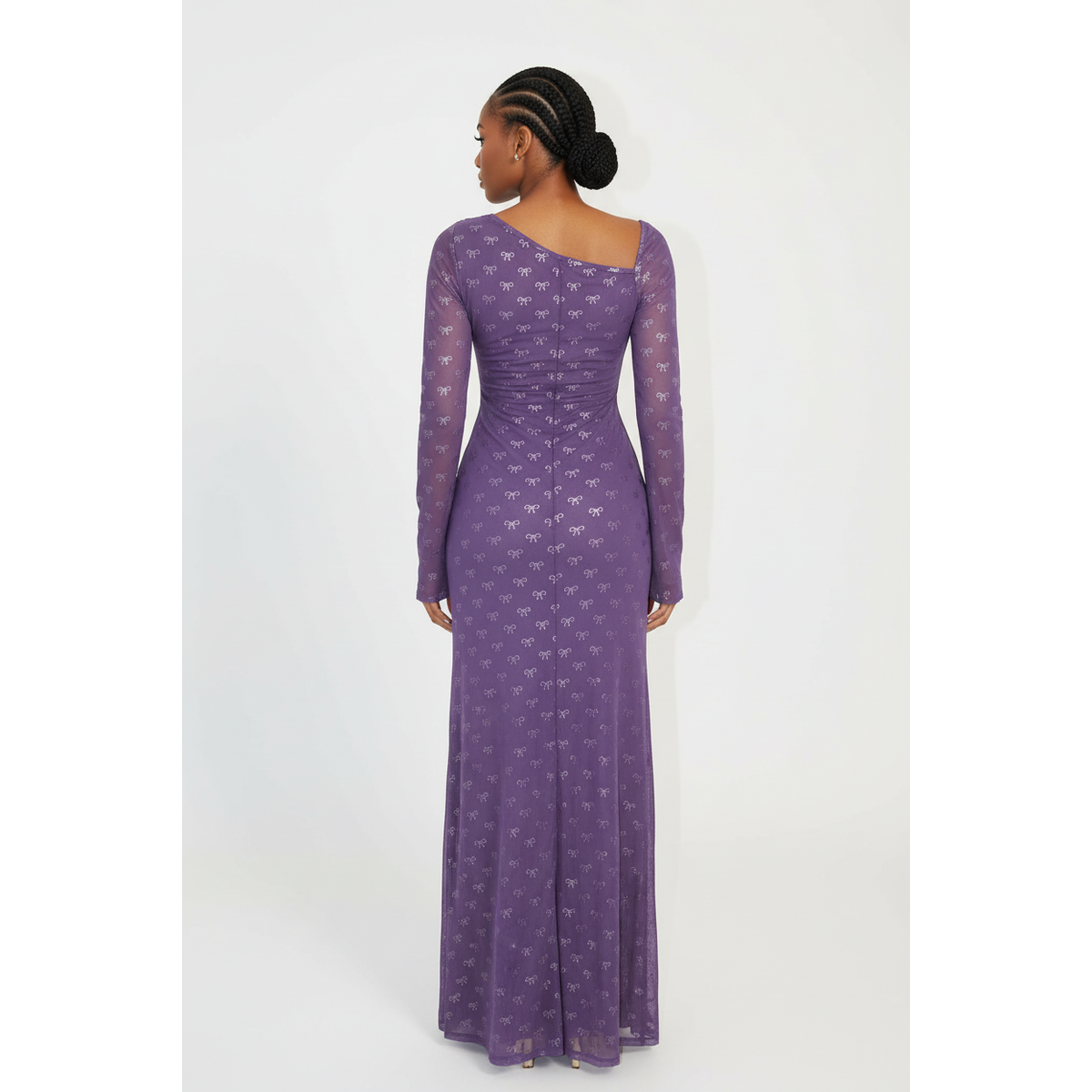Long-Sleeve Mesh Maxi Dress