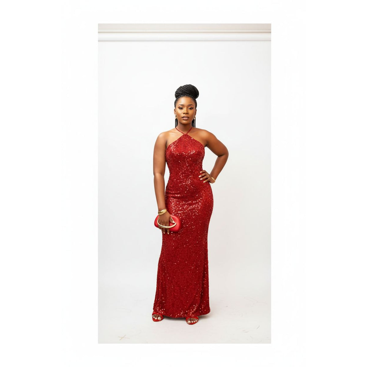 Sequin Halter-Neck Maxi Evening Gown