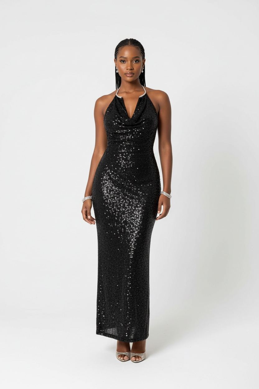 Sleeveless Sequin Maxi Elegant Floor-Length Evening Gown Dress