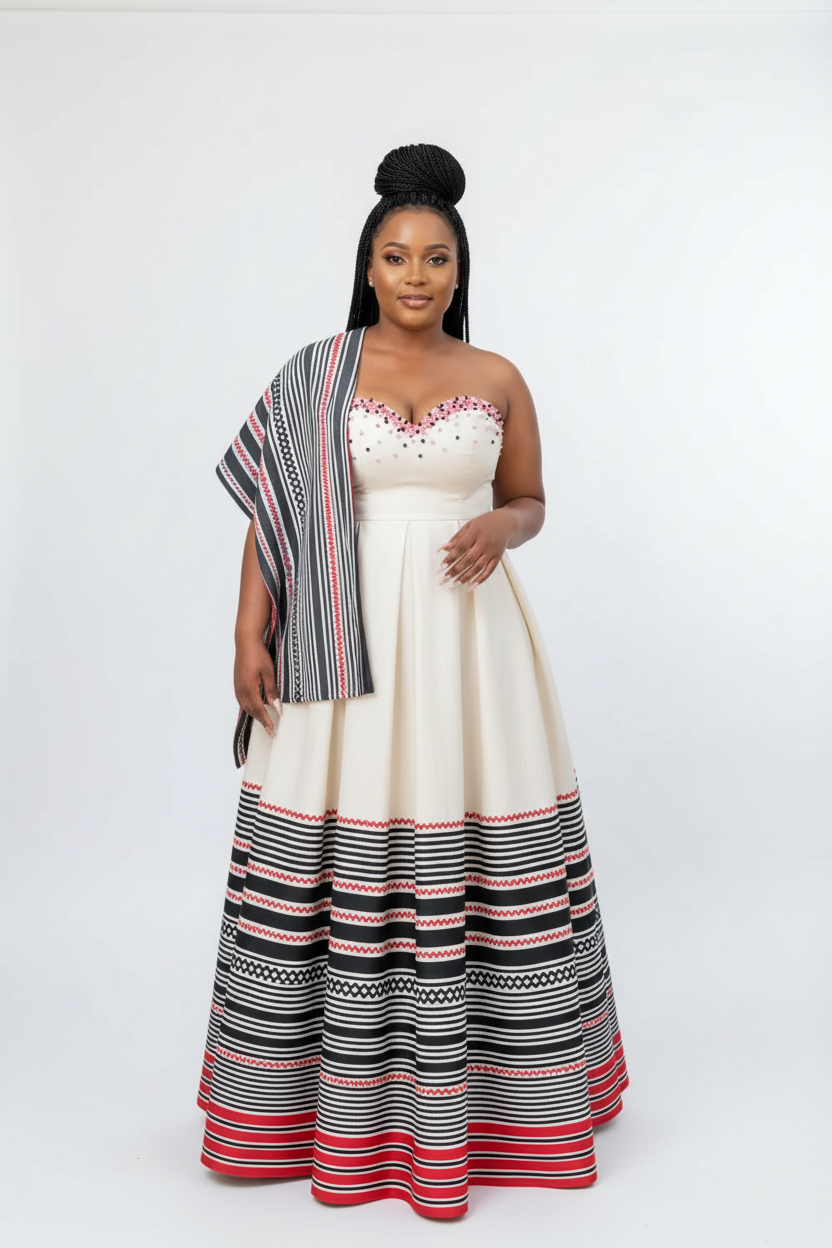 Ivory Beaded Sweetheart Traditional Maxi Dress