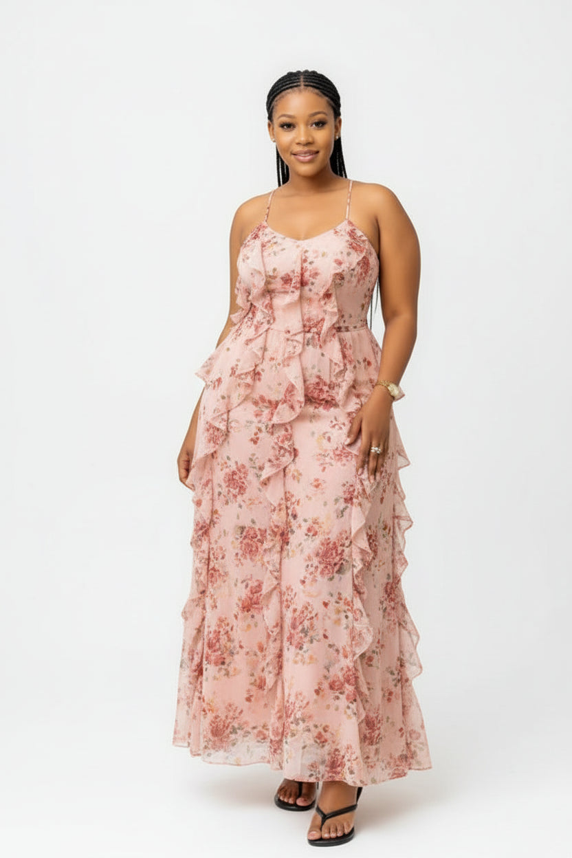 Floral Print Ruffle Tiered Maxi Dress