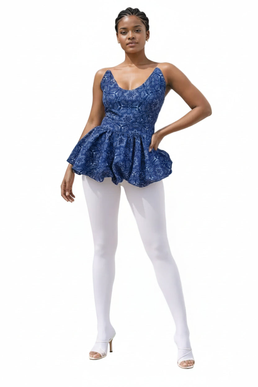 Blue African Print Peplum Top