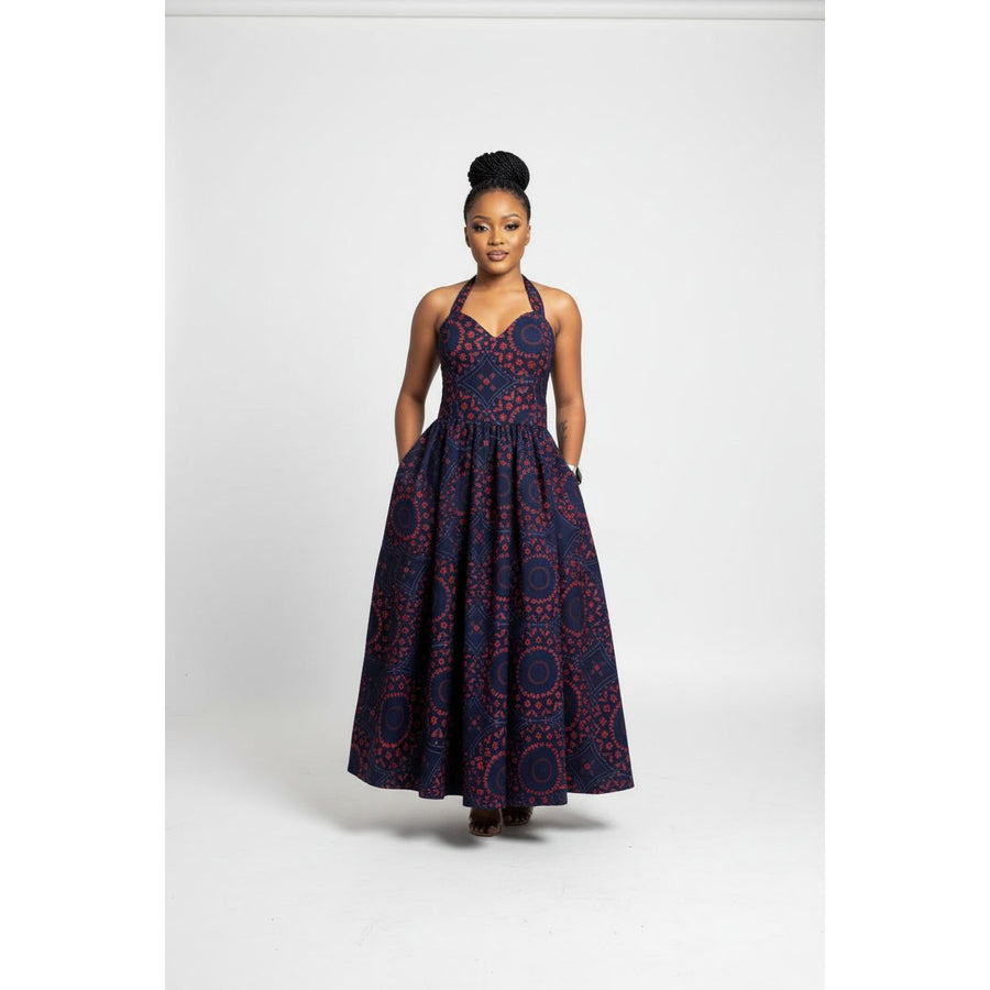 Plus Size Shweshwe Maxi Halter Neck African Print Dress