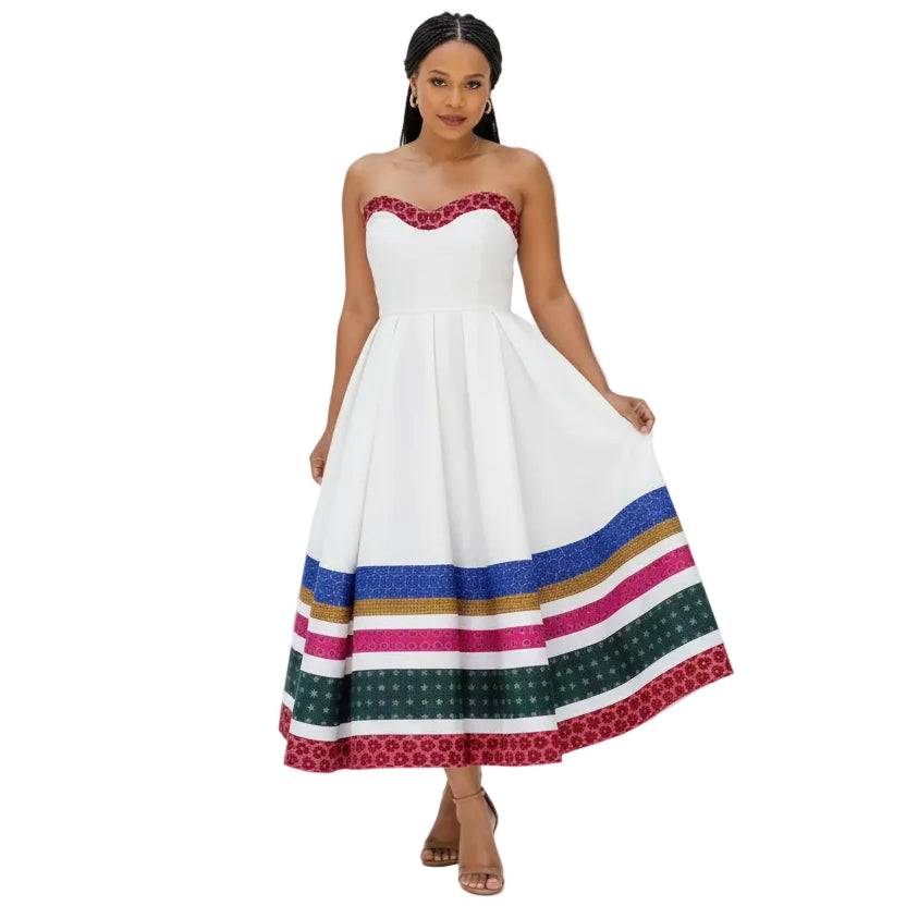 Rainbow Heritage Strapless Colourful African Print Evening Gown Maxi Dress