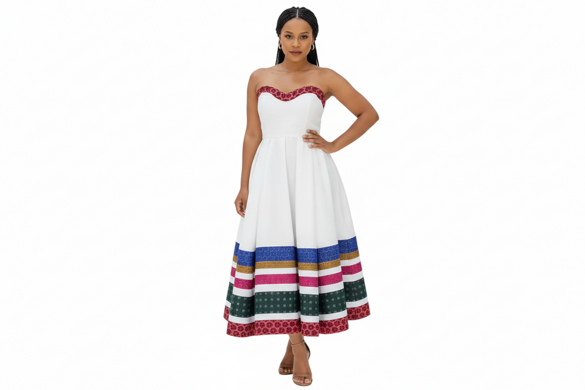 Rainbow Heritage Strapless Colourful African Print Evening Gown Maxi Dress
