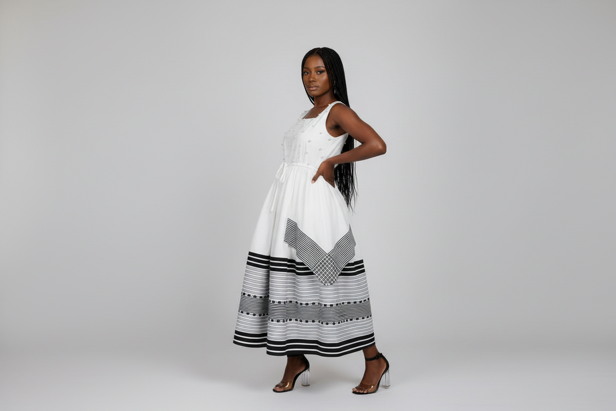 Pearl-Embellished Traditional Layered Midi Beaded Occasion Dress
