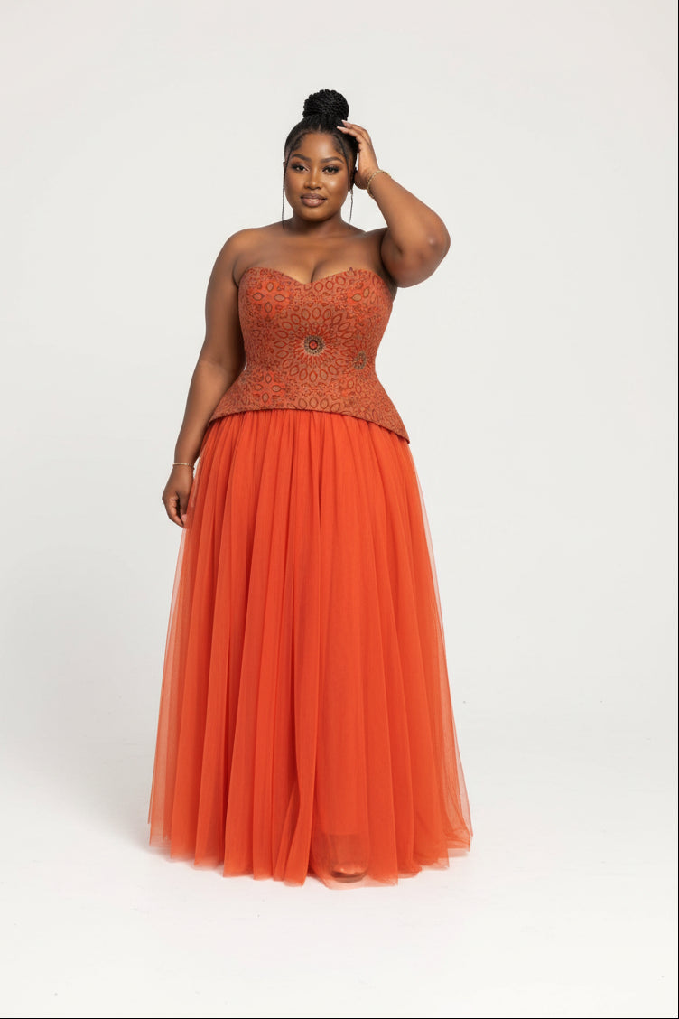 Strapless African Print Tulle Maxi Ankara & Tulle Evening Gown Dress