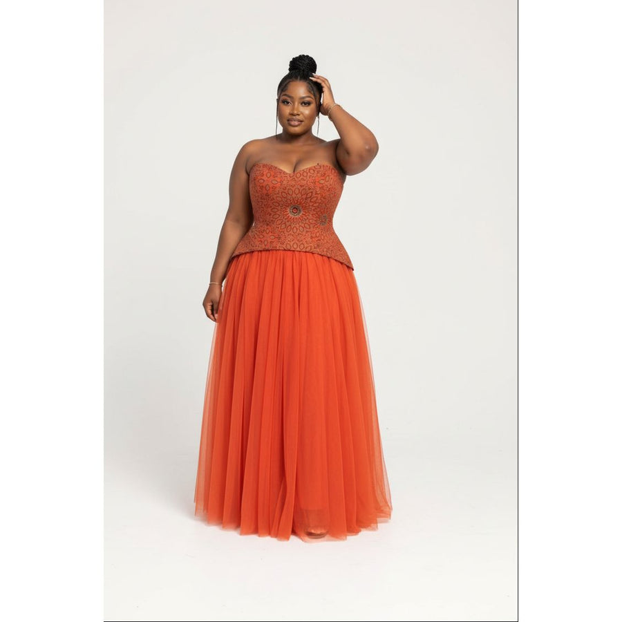Strapless African Print Tulle Maxi Ankara & Tulle Evening Gown Dress