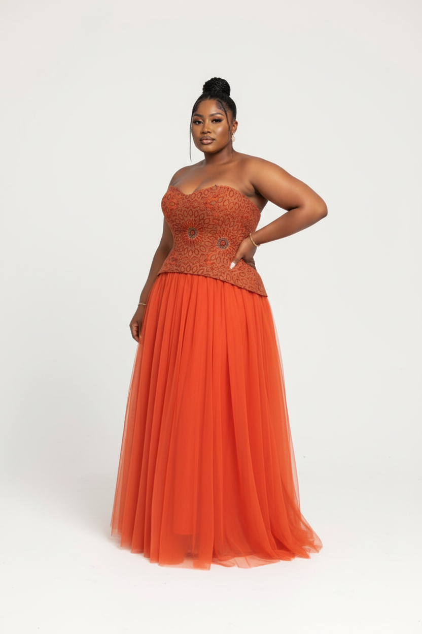 Strapless African Print Tulle Maxi Ankara & Tulle Evening Gown Dress
