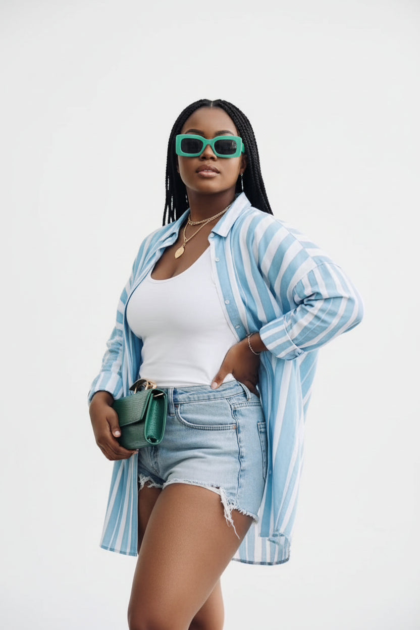 Oversized Striped Button-Down Shirt Relaxed Casual Striped Top