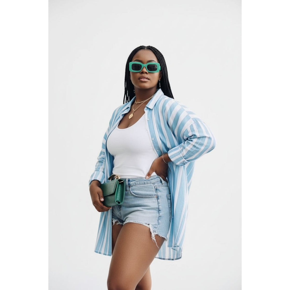 Oversized Striped Button-Down Shirt Relaxed Casual Striped Top