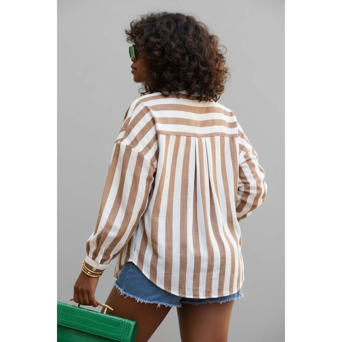 Oversized Striped Button-Down Shirt Relaxed Casual Striped Top