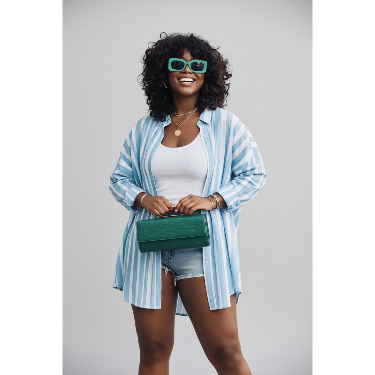Oversized Striped Button-Down Shirt Relaxed Casual Striped Top