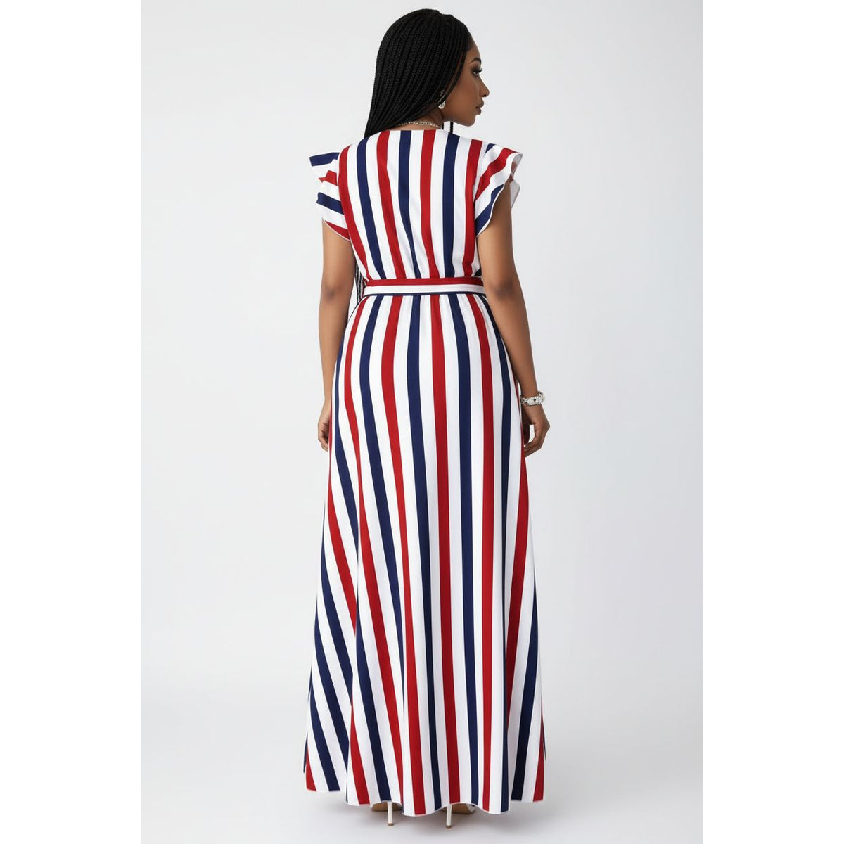 Women’s Striped Tie-Waist Wrap Maxi Elegant Wrap Maxi Dress