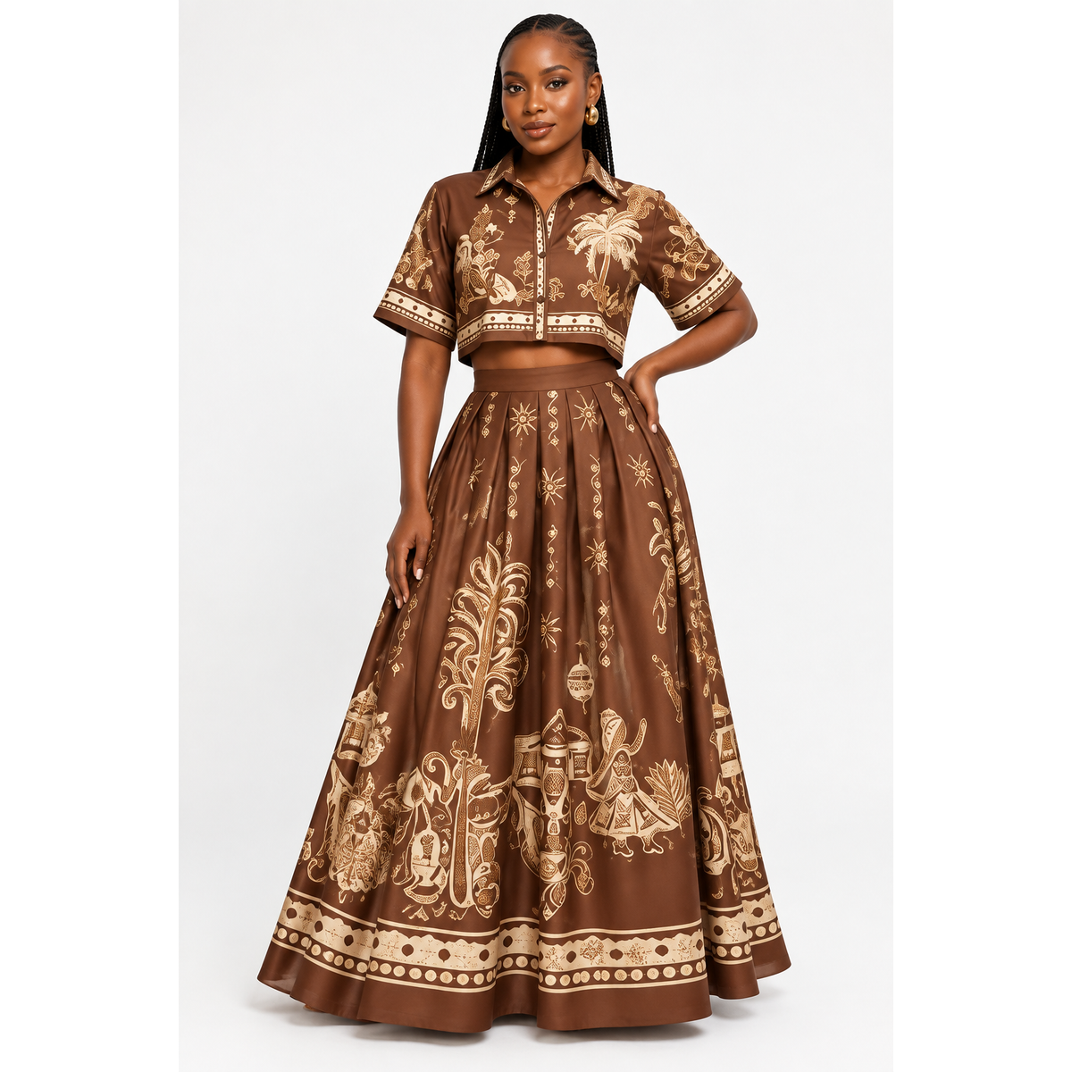 Printed Crop Shirt & Maxi Skirt 2-Piece Set