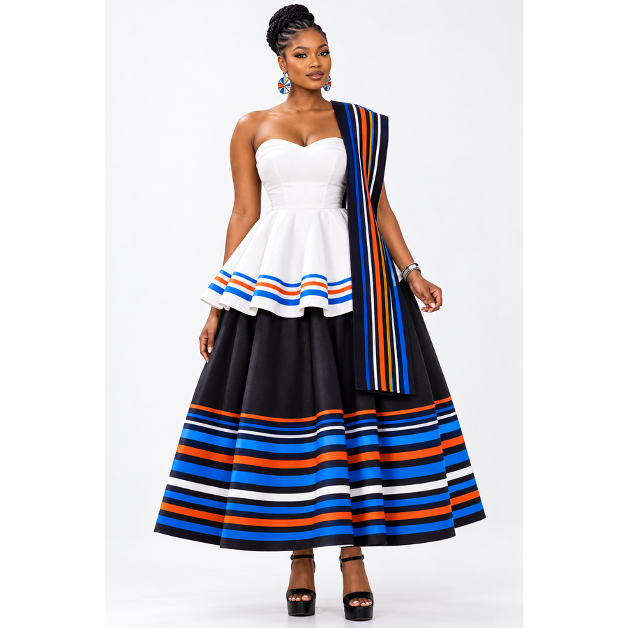 Striped Peplum Traditional Maxi Dress
