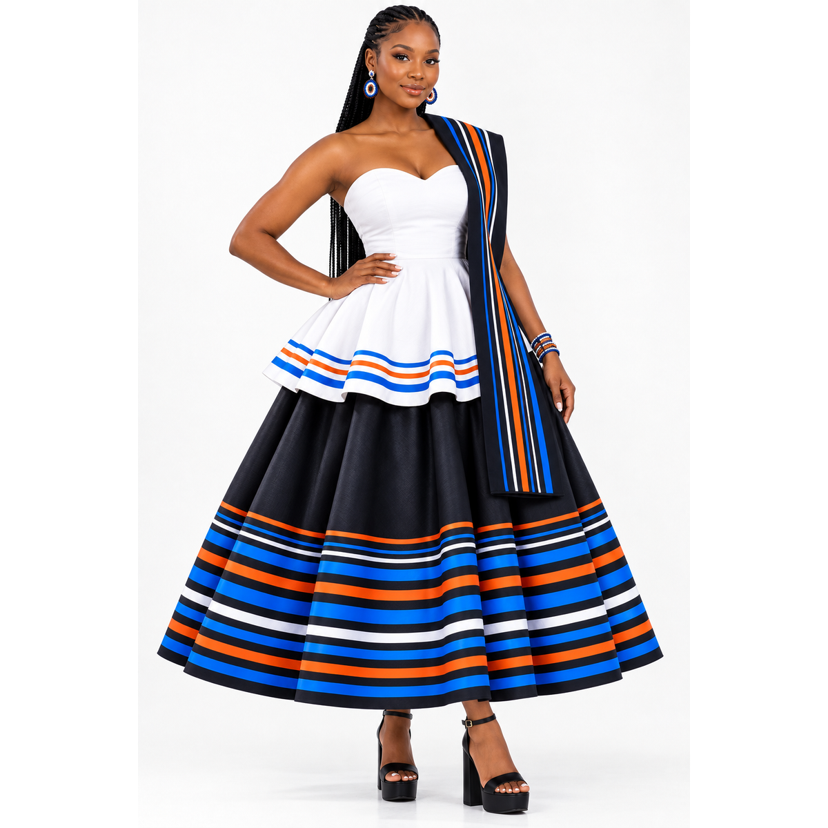 Striped Peplum Traditional Maxi Dress