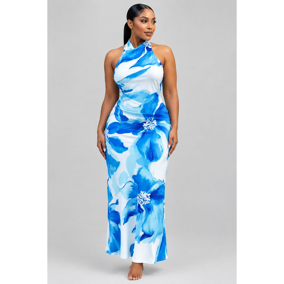 Floral Halter-Neck Maxi Dress
