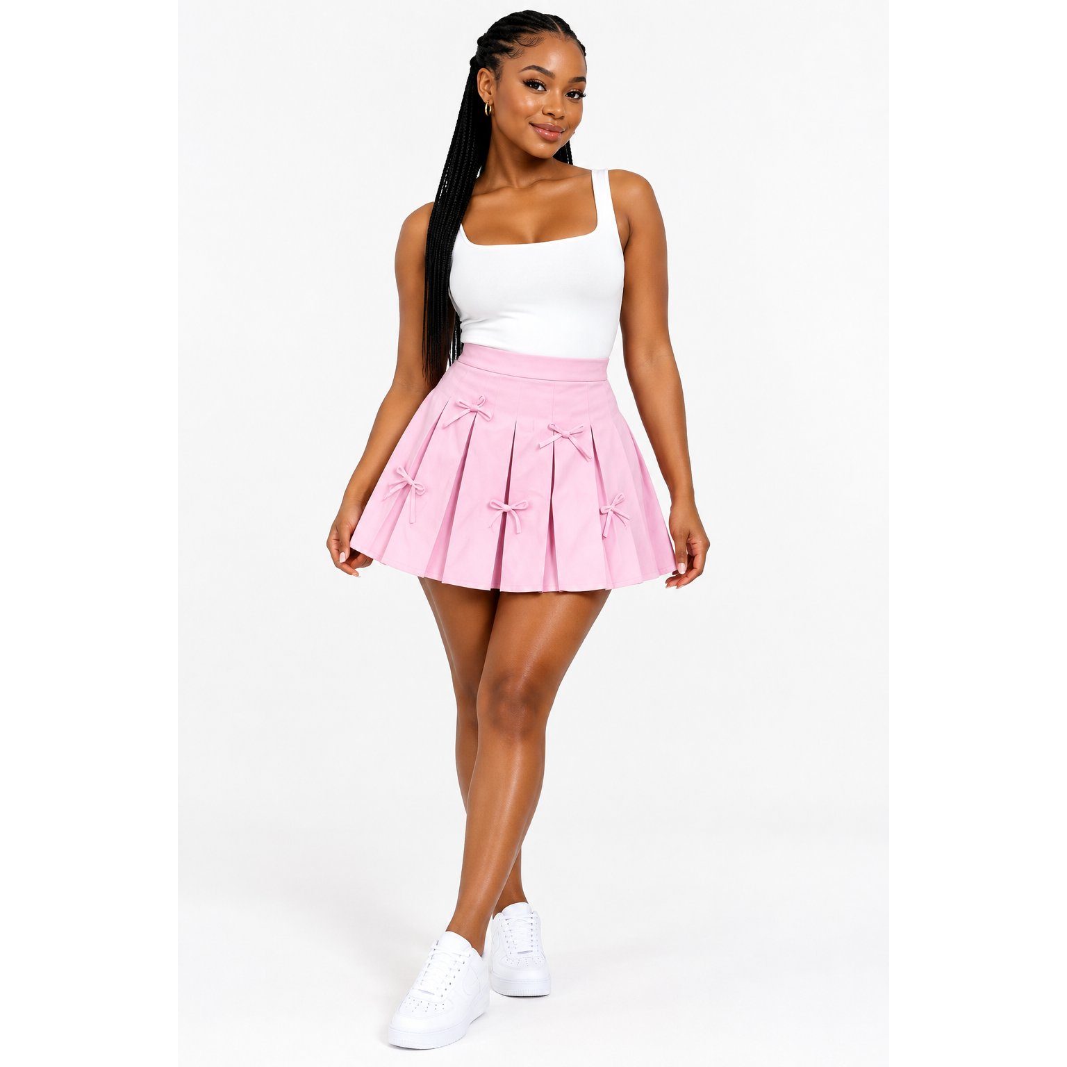 Pleated Mini Skirt with Bow Accents – Feminine & Chic
