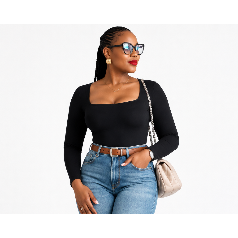Long-Sleeve Square Neckline Top – Chic Everyday Essential