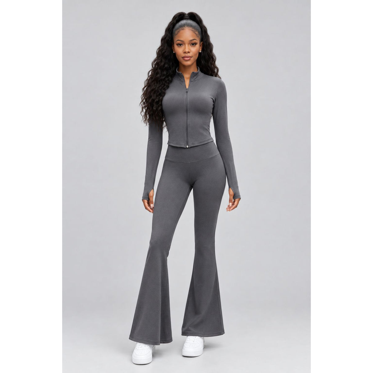 Bodycon Tracksuit 2-Piece Set – Crop Top & High-Waist Leggings