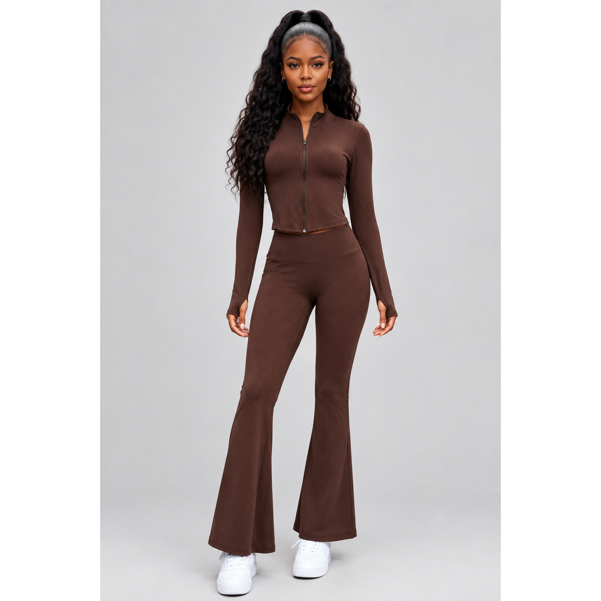 Bodycon Tracksuit 2-Piece Set – Crop Top & High-Waist Leggings