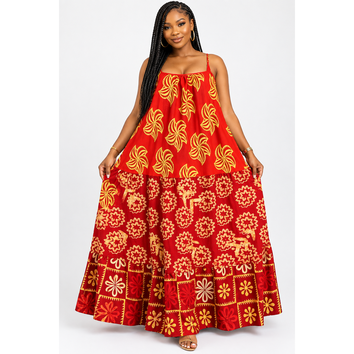 Plus Size African Print Tiered Maxi Dress – Ankara Floral Flowing Style