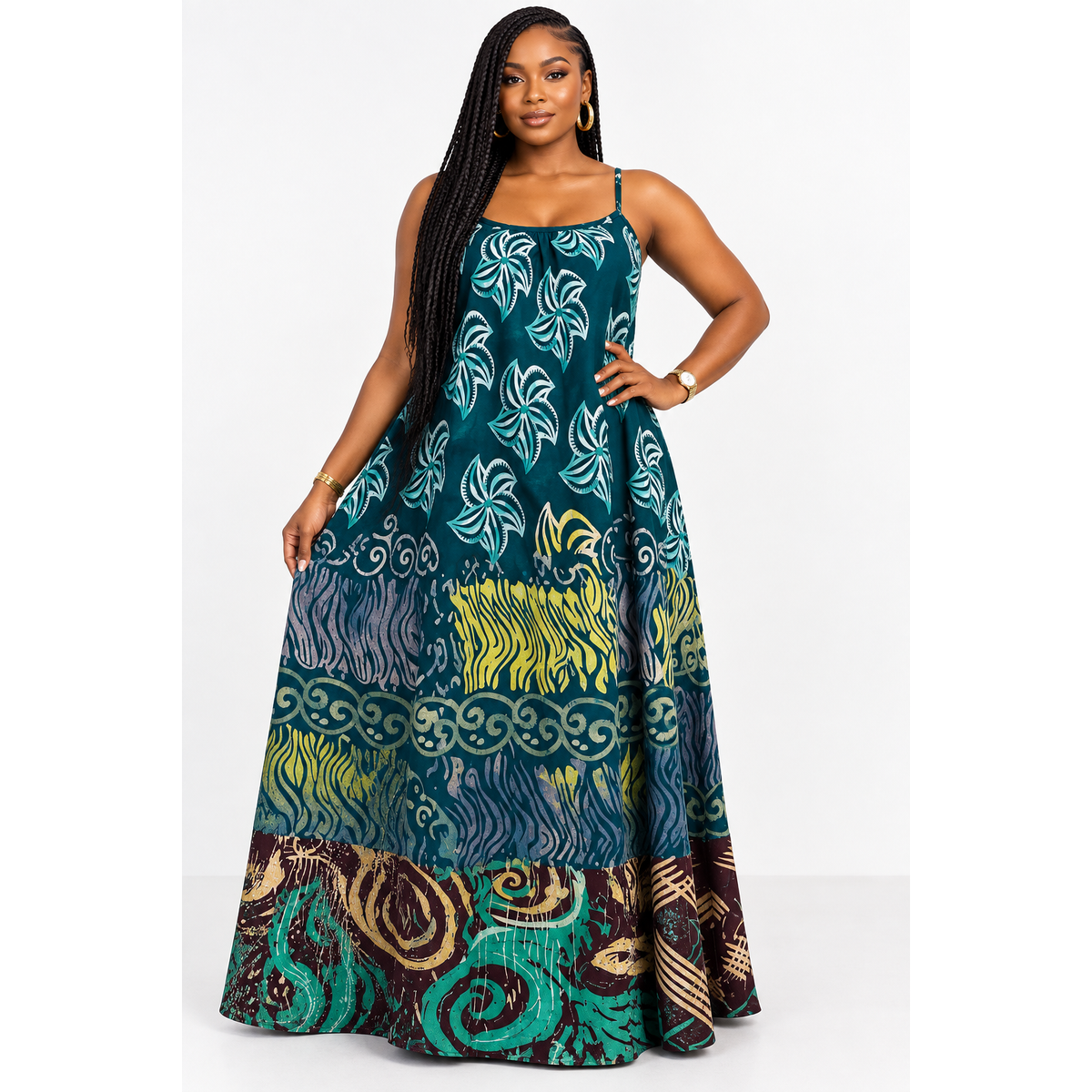 Plus Size African Print Tiered Maxi Dress – Ankara Floral Flowing Style