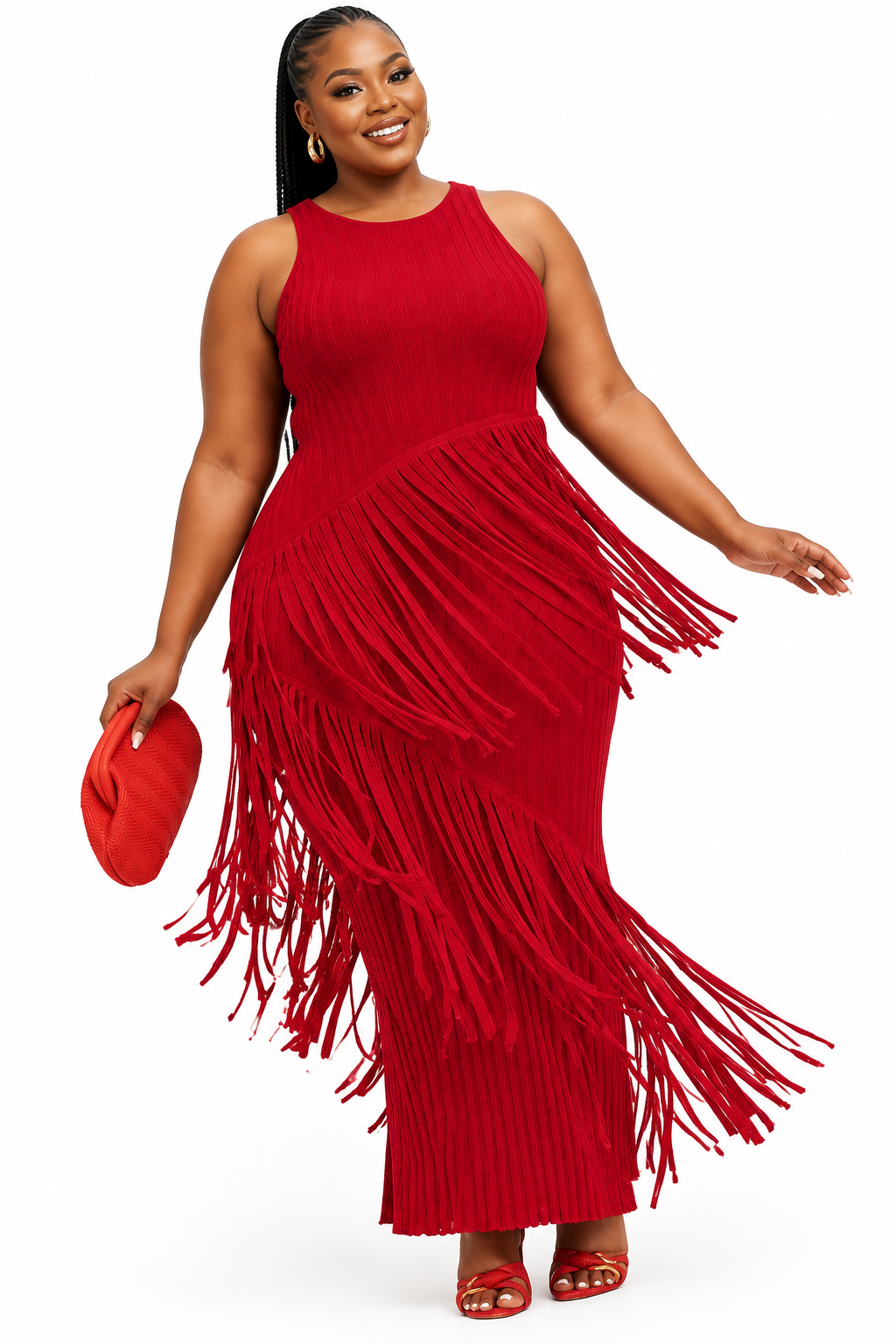 Plus Size Knitted Fringe Maxi Dress