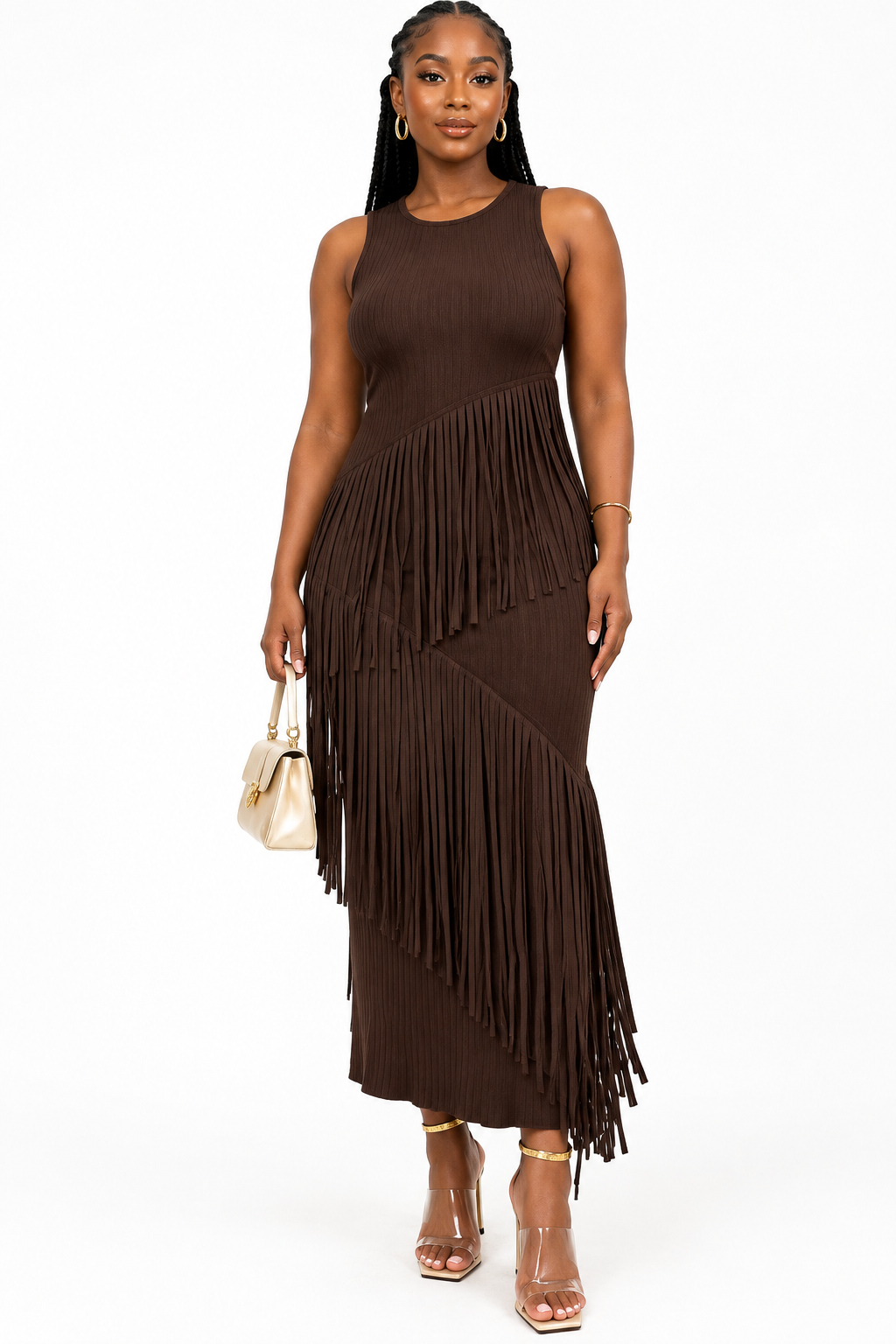 Plus Size Knitted Fringe Maxi Dress