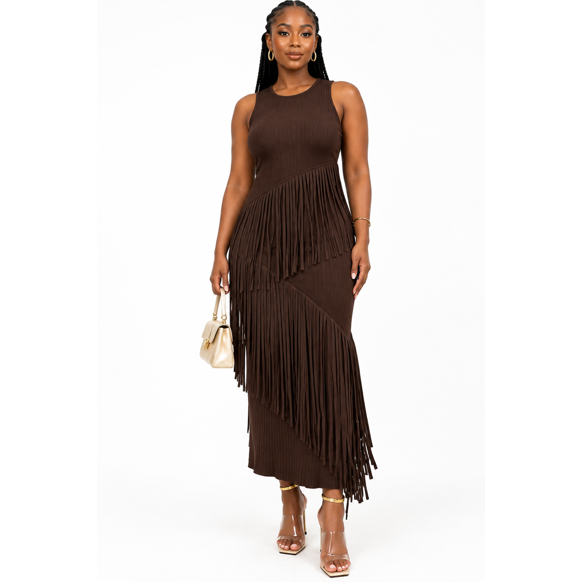 Plus Size Knitted Fringe Maxi Dress