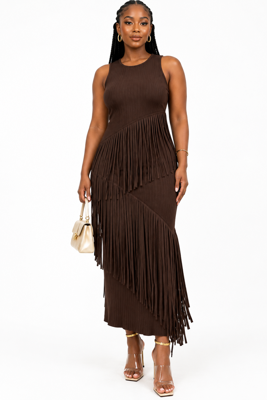 Plus Size Knitted Fringe Maxi Dress