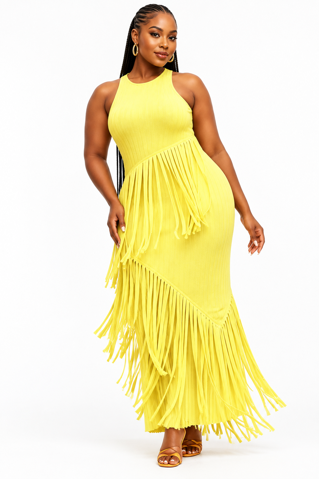 Plus Size Knitted Fringe Maxi Dress