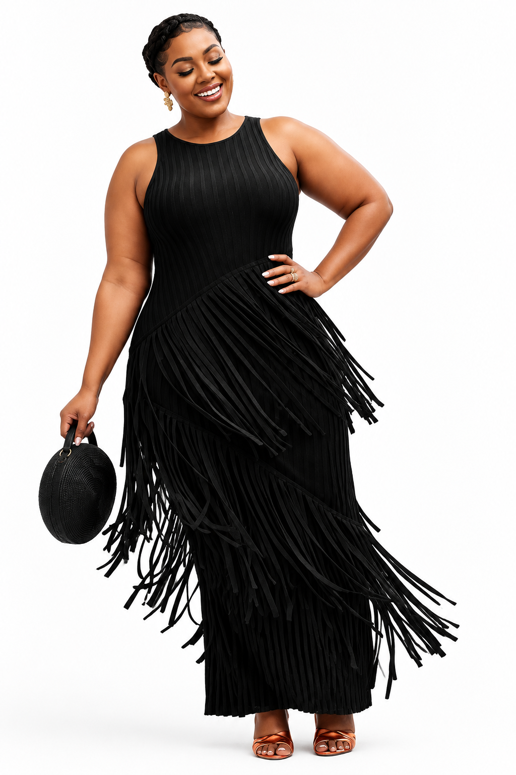 Plus Size Knitted Fringe Maxi Dress