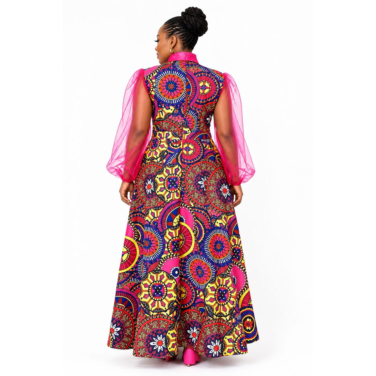 Plus Size Sheer Long-Sleeve Floral Kaftan Dress