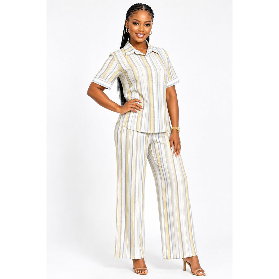 Women's Striped Shirt & Pants Set – Colourful Coordinated 2-Piece