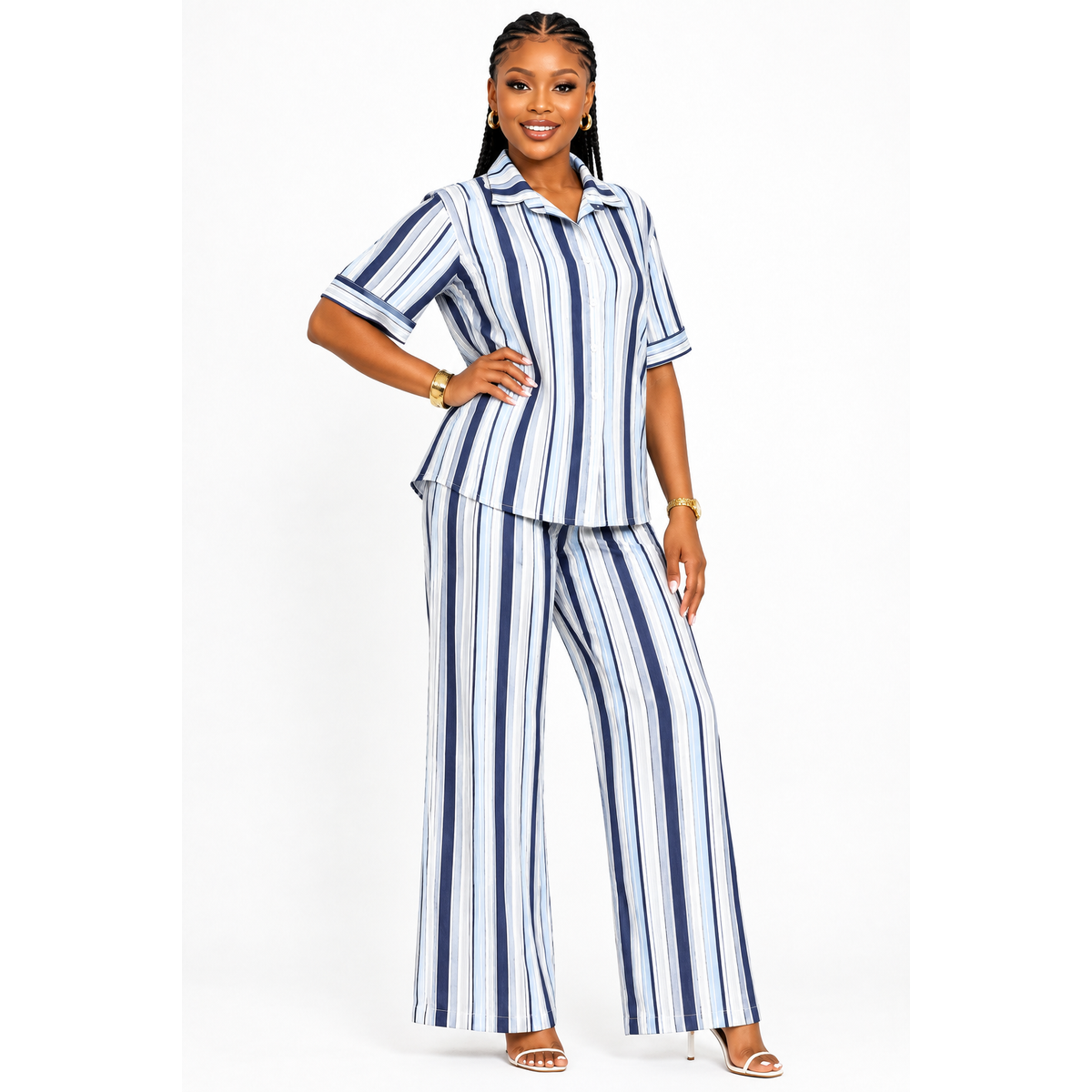 Women's Striped Shirt & Pants Set – Colourful Coordinated 2-Piece