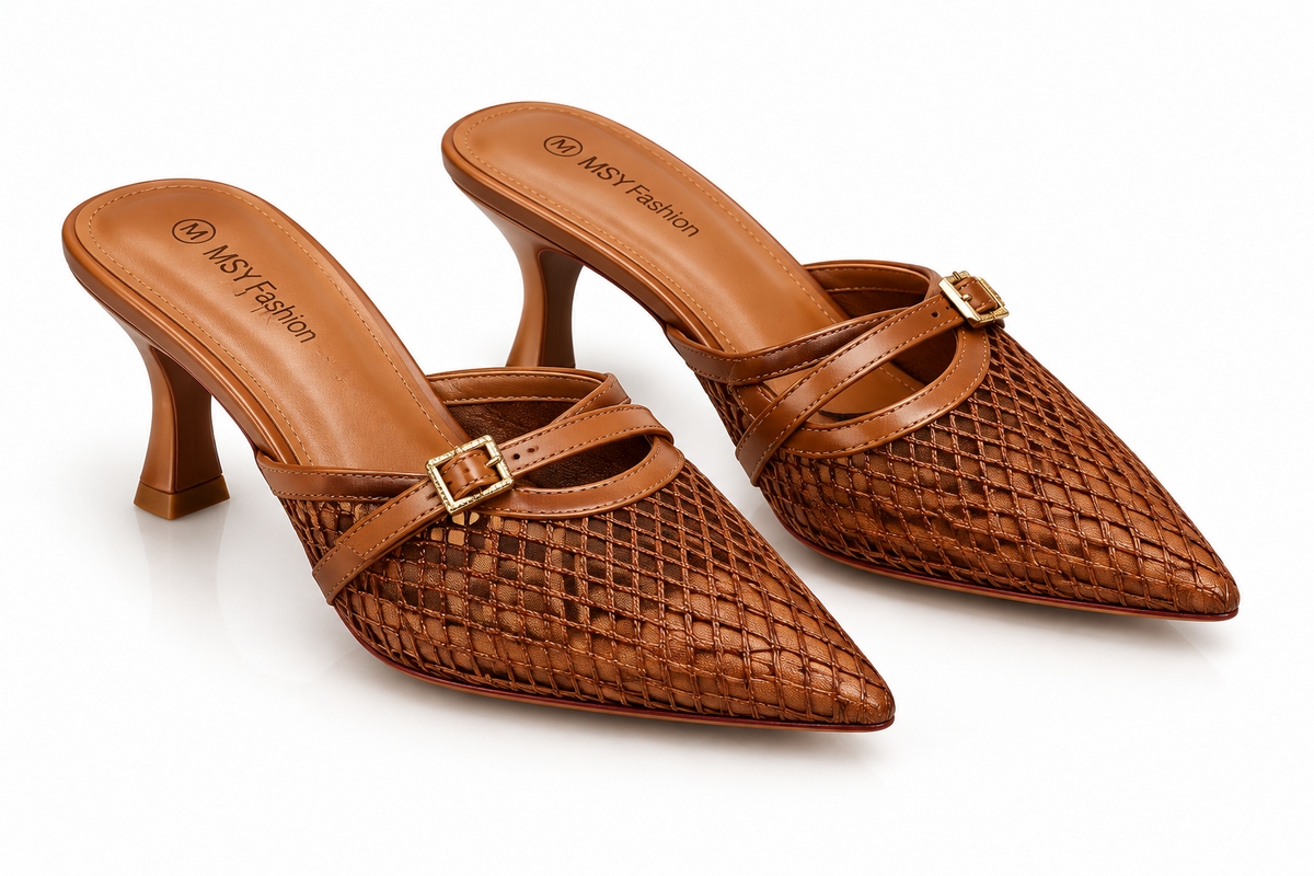 Women’s Mid Heel Pointed Court Shoes – Single Buckle Detail