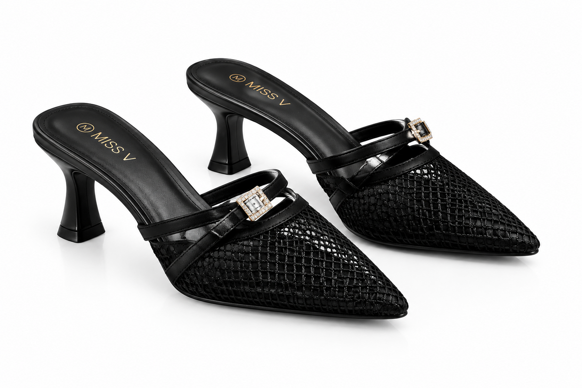 Women’s Mid Heel Pointed Court Shoes – Single Buckle Detail