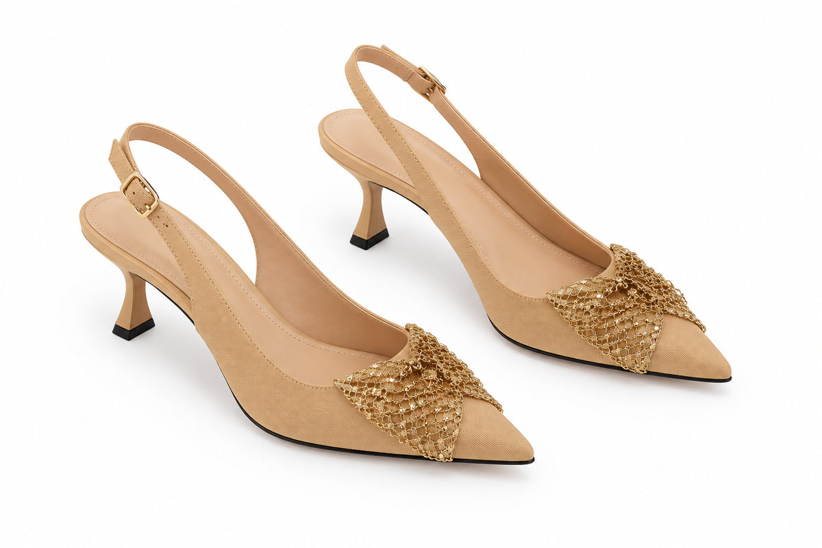 Rhinestone Bow Slingback Mid-Heels Pointed Toe Occasion Heels